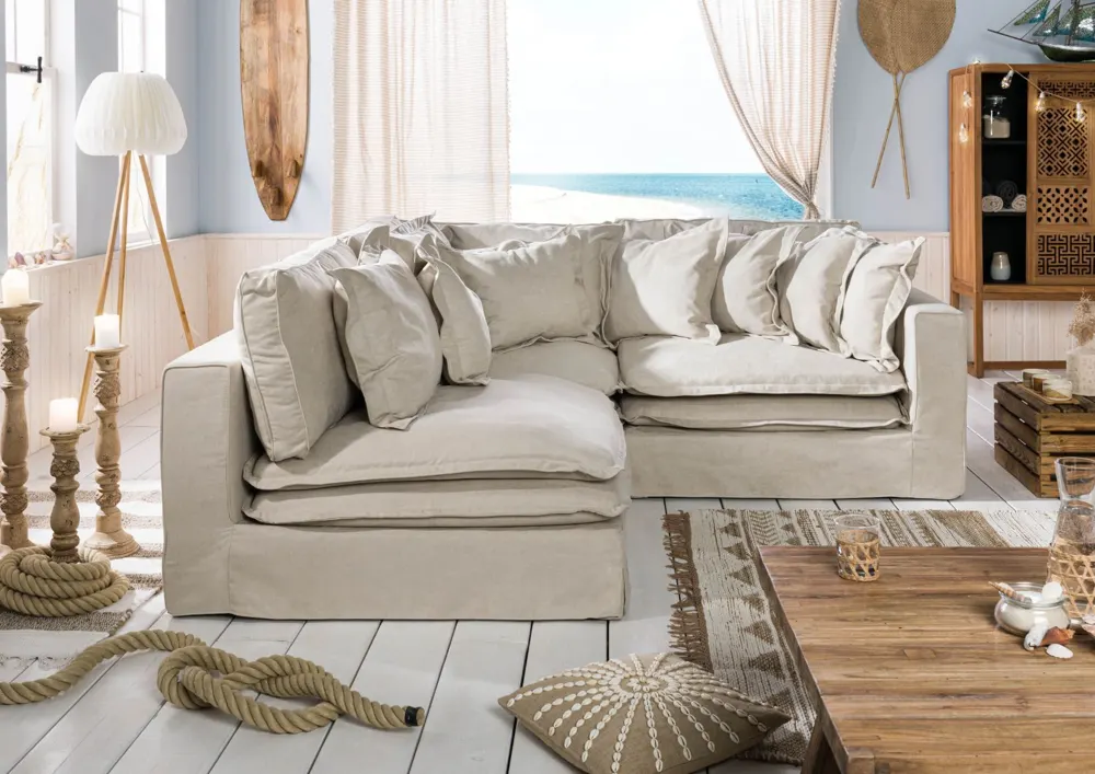 Massivmoebel24 Ecksofa SYLT, Stoff beige 3
