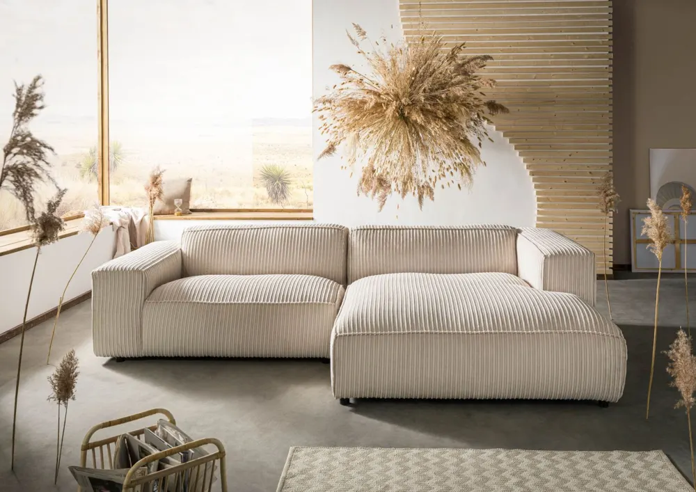 Massivmoebel24 Ecksofa VALENCIA, Cord elfenbein
