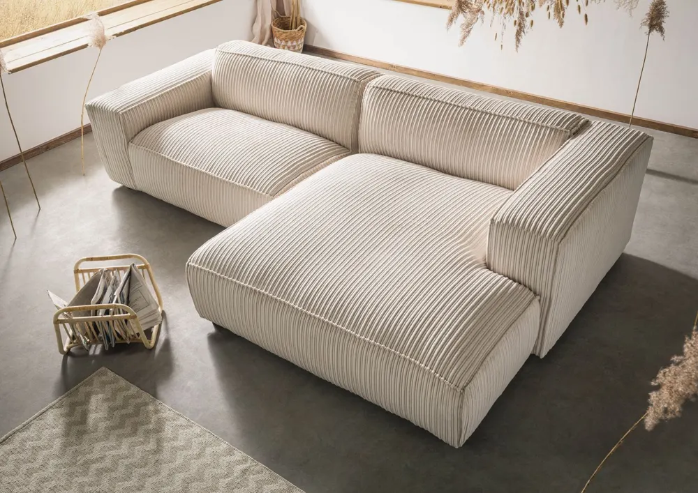 Massivmoebel24 Ecksofa VALENCIA, Cord elfenbein 2