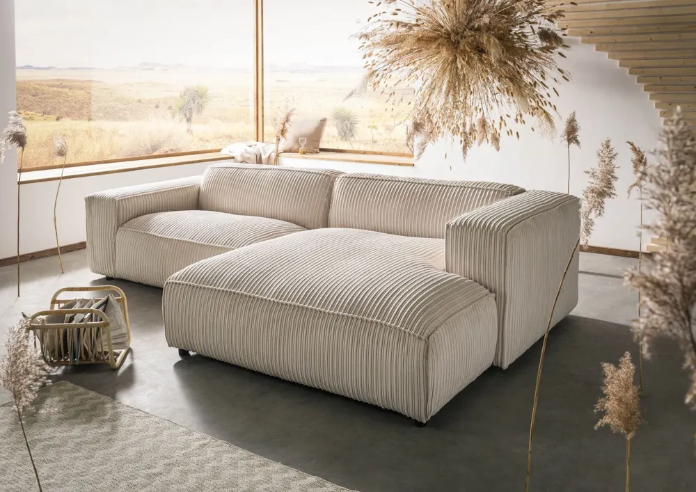 Massivmoebel24 Ecksofa VALENCIA, Cord elfenbein 3