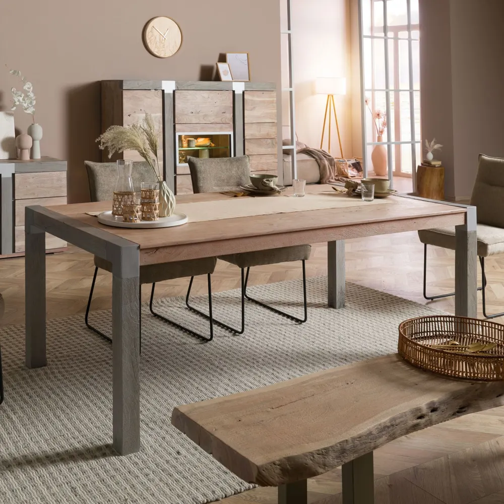 Massivmoebel24 Esstisch AMSTERDAM, Akazie beige lackiert