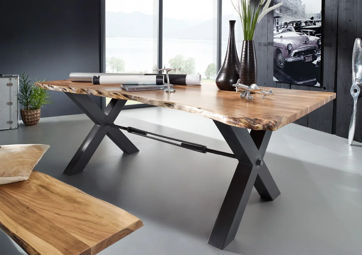 Massivmoebel24 Esstisch IRON LABEL, Akazie natur lackiert