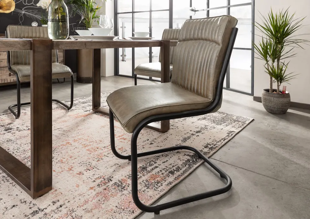 Massivmoebel24 Freischwinger IRON LABEL, Leder grau