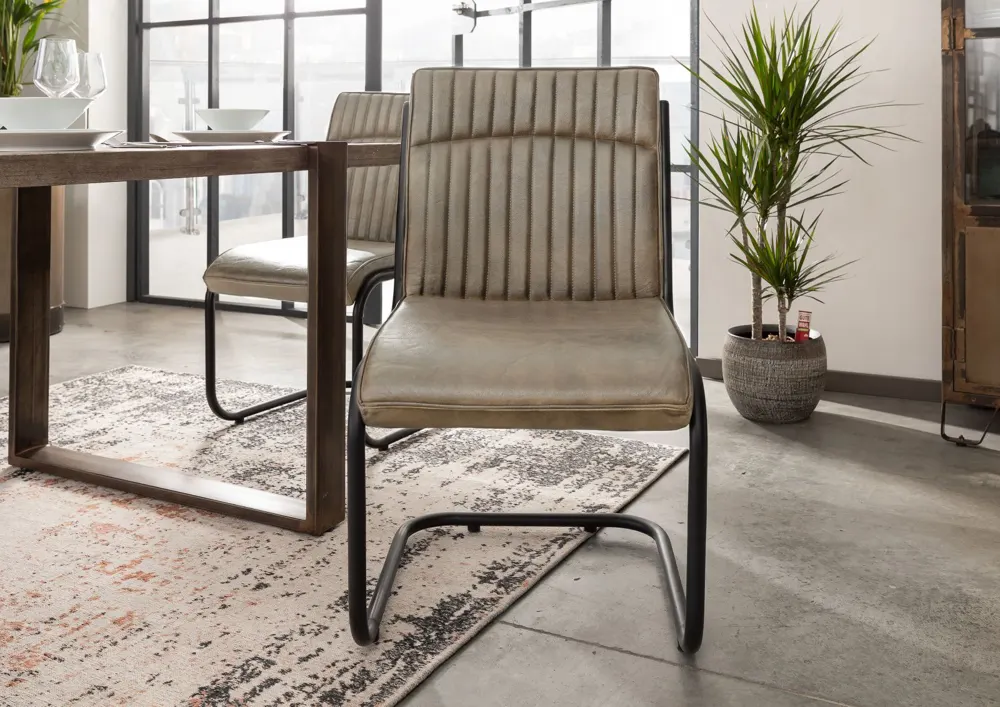 Massivmoebel24 Freischwinger IRON LABEL, Leder grau 3
