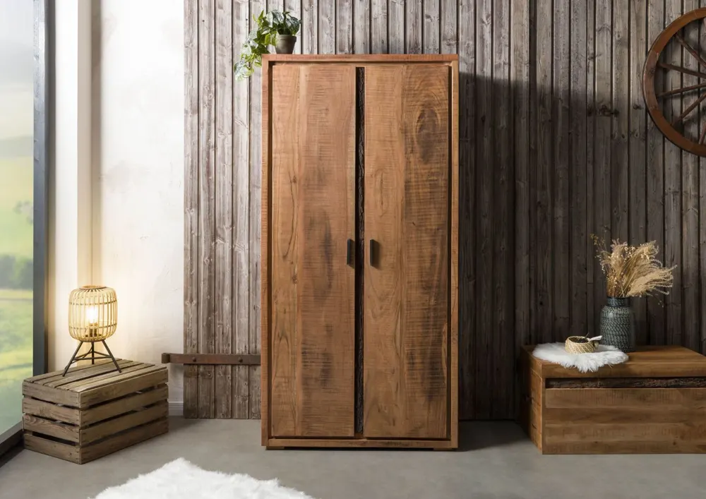 Massivmoebel24 Garderobenschrank BARK, Akazie natur lackiert