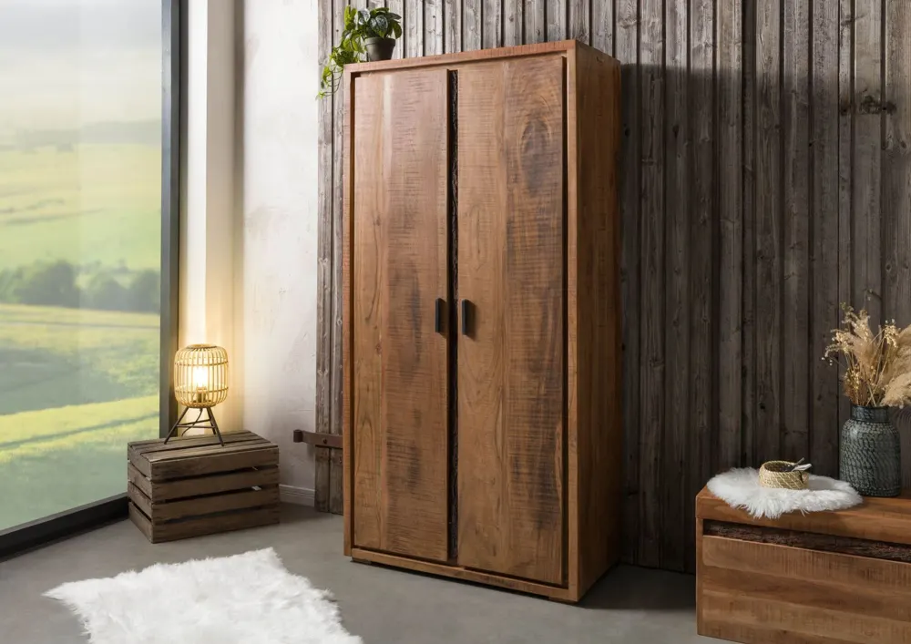 Massivmoebel24 Garderobenschrank BARK, Akazie natur lackiert 2