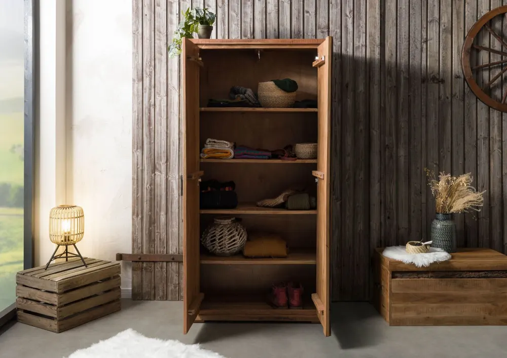 Massivmoebel24 Garderobenschrank BARK, Akazie natur lackiert 3