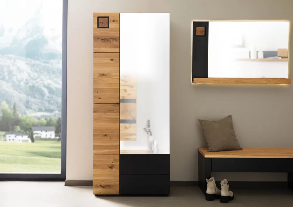 Massivmoebel24 Garderobenschrank KITZBÜHEL, Wildeiche natur