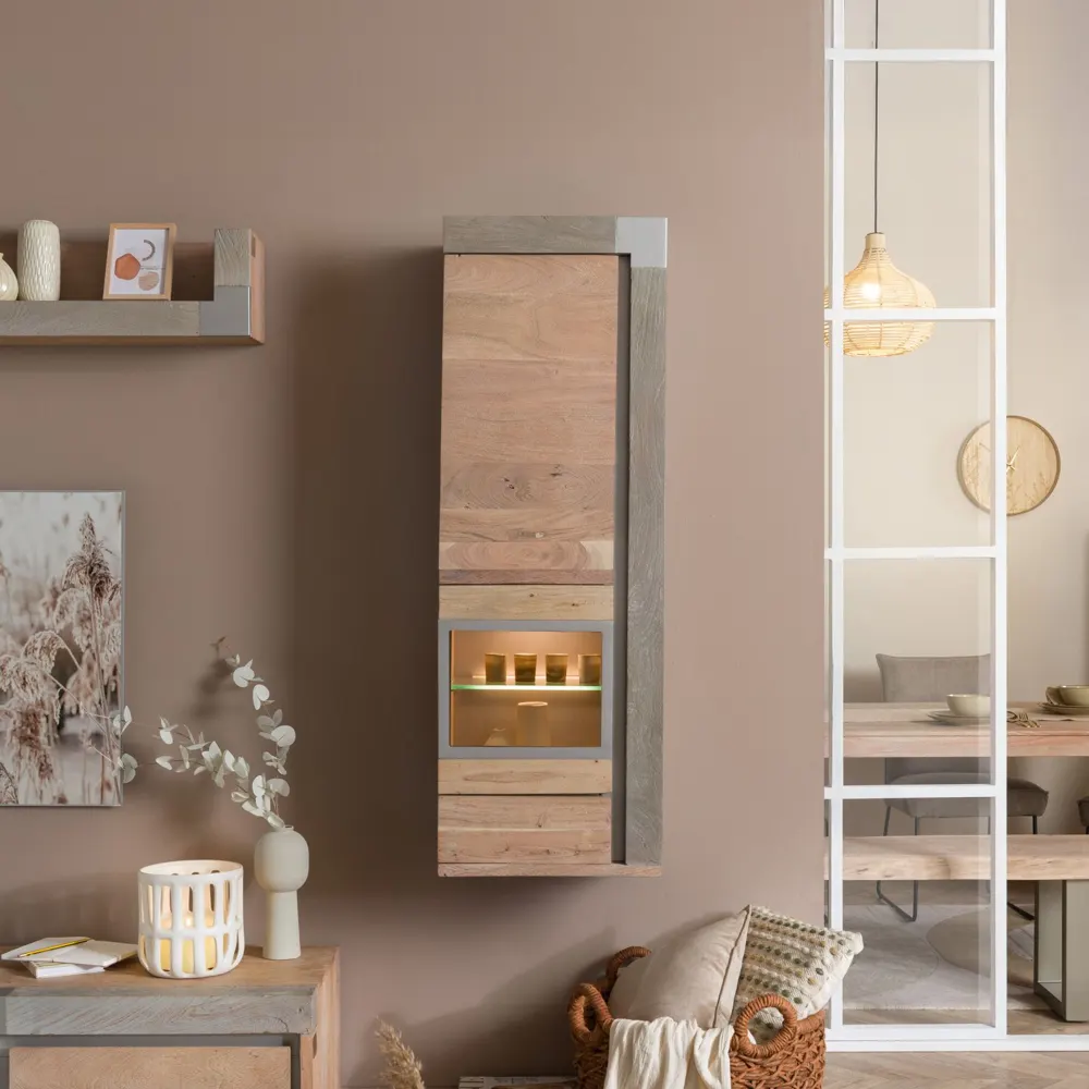 Massivmoebel24 Hängevitrine AMSTERDAM, Akazie beige