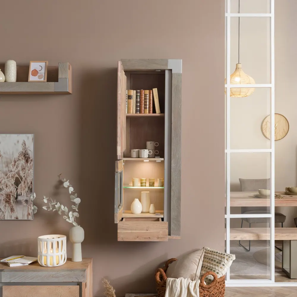 Massivmoebel24 Hängevitrine AMSTERDAM, Akazie beige 3