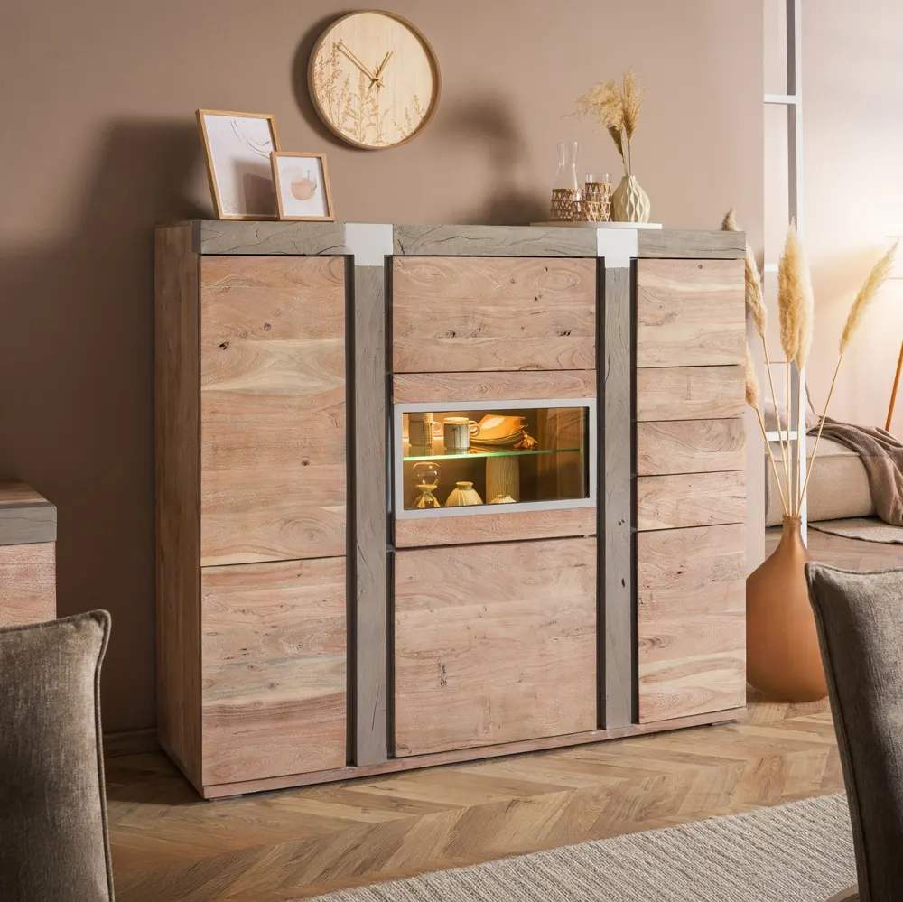 Massivmoebel24 Highboard AMSTERDAM, Akazie beige lackiert 2