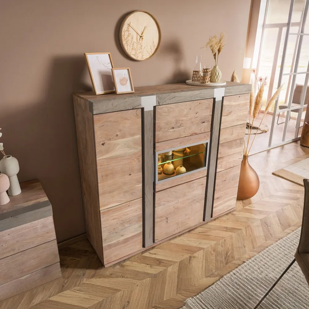 Massivmoebel24 Highboard AMSTERDAM, Akazie beige lackiert 3