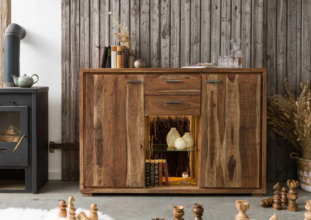 Massivmoebel24 Highboard BARK, Akazie natur lackiert