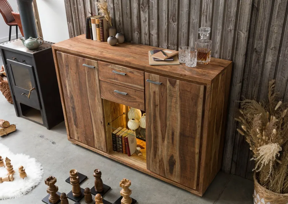 Massivmoebel24 Highboard BARK, Akazie natur lackiert 2