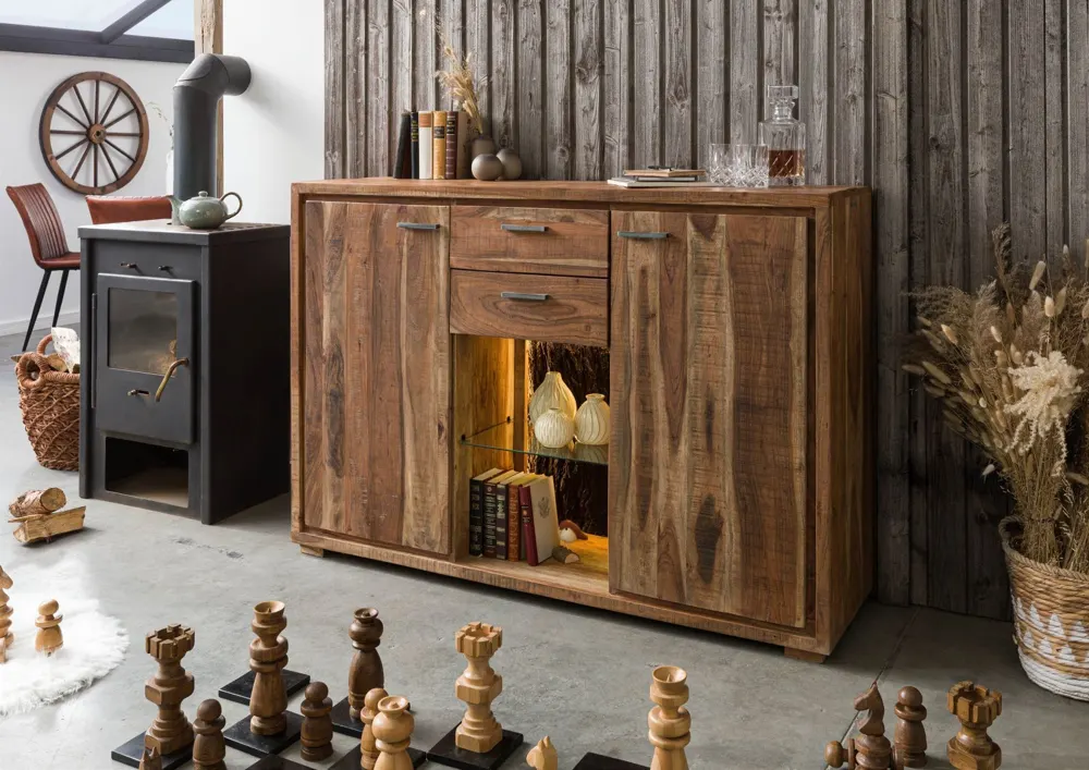 Massivmoebel24 Highboard BARK, Akazie natur lackiert 3
