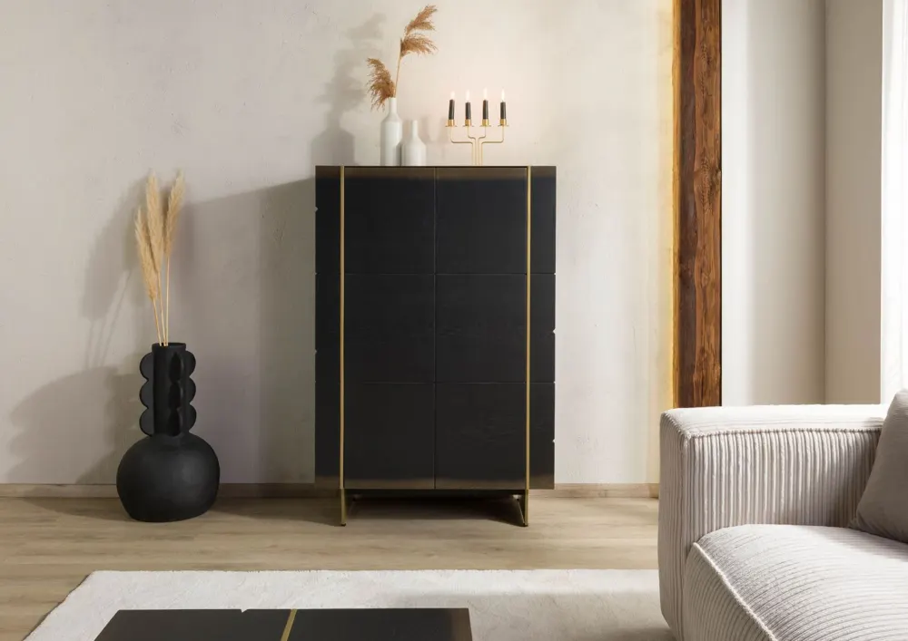 Massivmoebel24 Highboard BEAMS, Eiche dunkelbraun lackiert