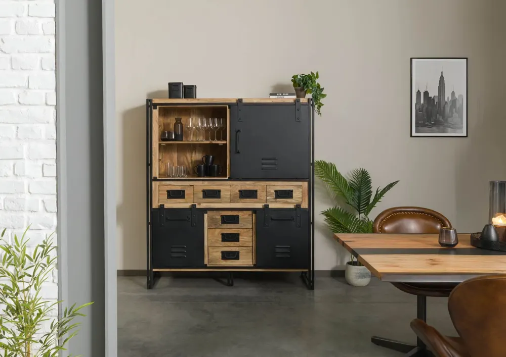 Massivmoebel24 Highboard BLACKBURN, Mango natur lackiert