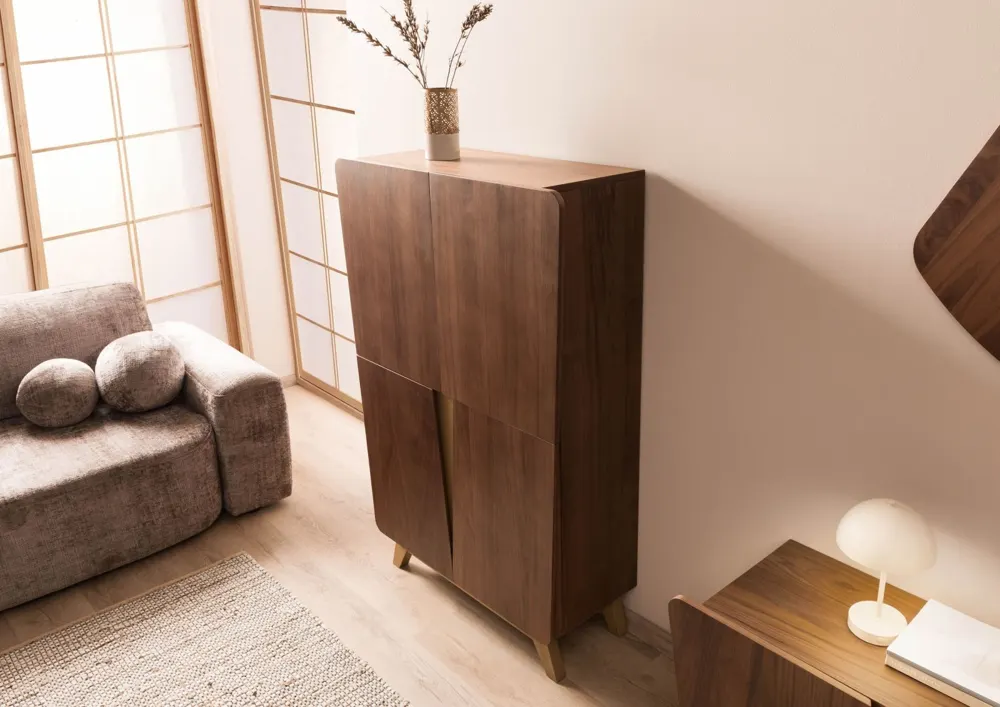 Massivmoebel24 Highboard BUTTERFLY, Nussbaum braun lackiert 2