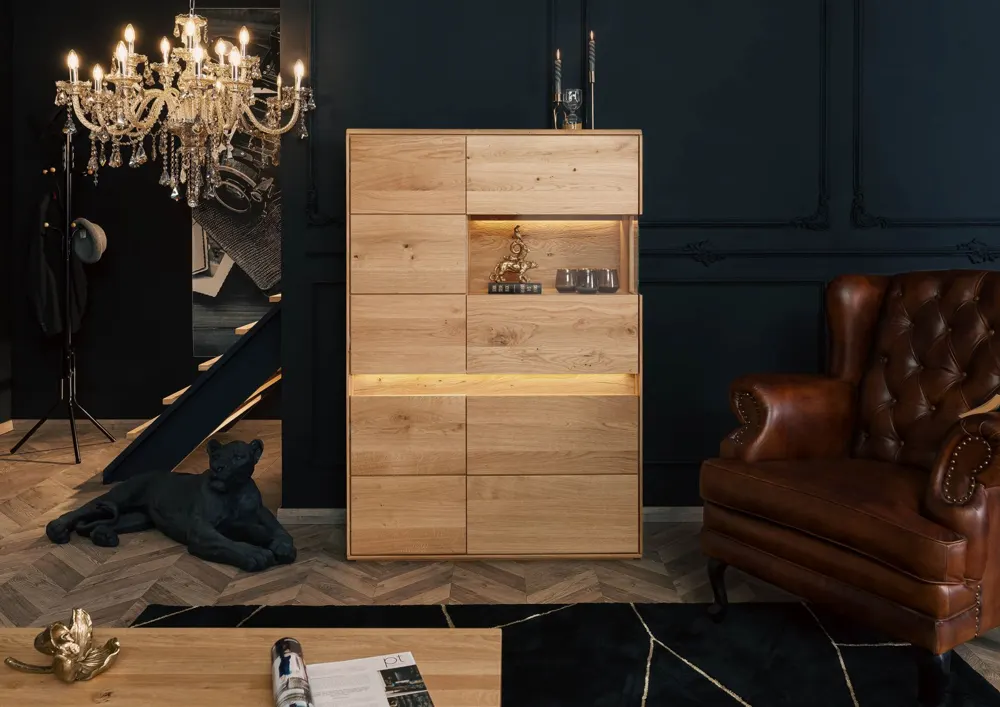 Massivmoebel24 Highboard CARDIFF, Wildeiche natur geölt