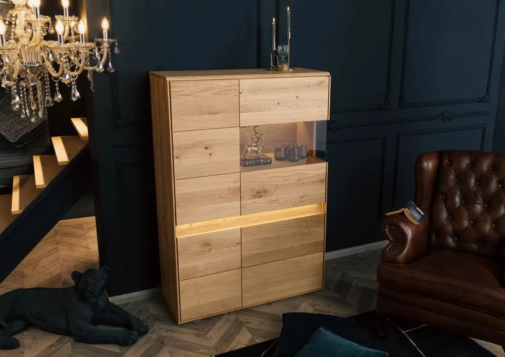 Massivmoebel24 Highboard CARDIFF, Wildeiche natur geölt 2