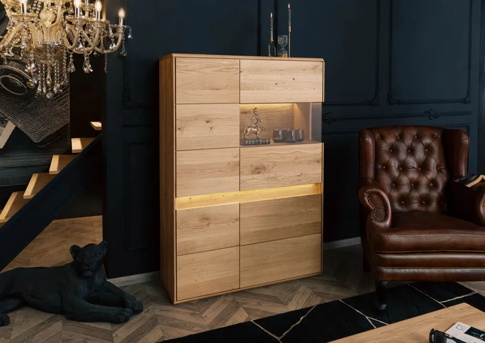 Massivmoebel24 Highboard CARDIFF, Wildeiche natur geölt 3