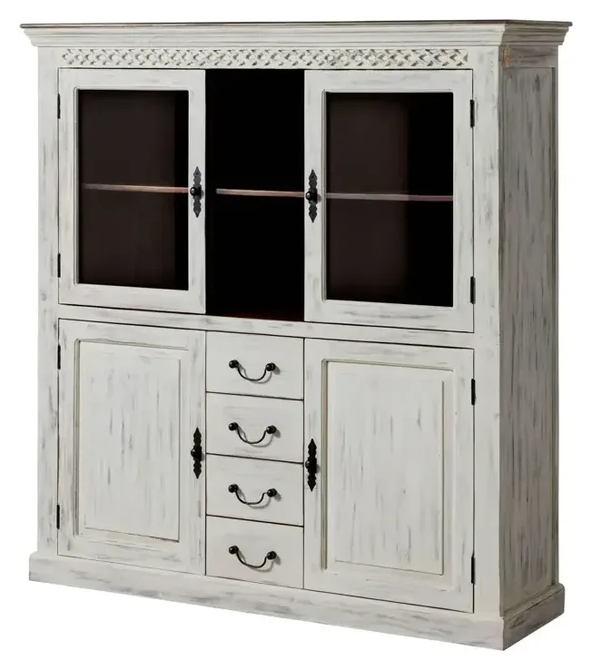 Massivmoebel24 Highboard CASTLE-ANTIK, Mango weiß gewachst