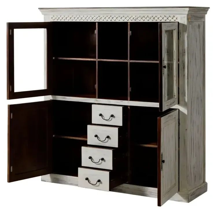 Massivmoebel24 Highboard CASTLE-ANTIK, Mango weiß gewachst 2