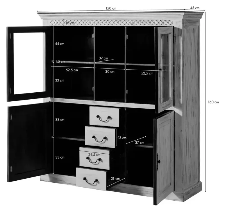 Massivmoebel24 Highboard CASTLE-ANTIK, Mango weiß gewachst 3