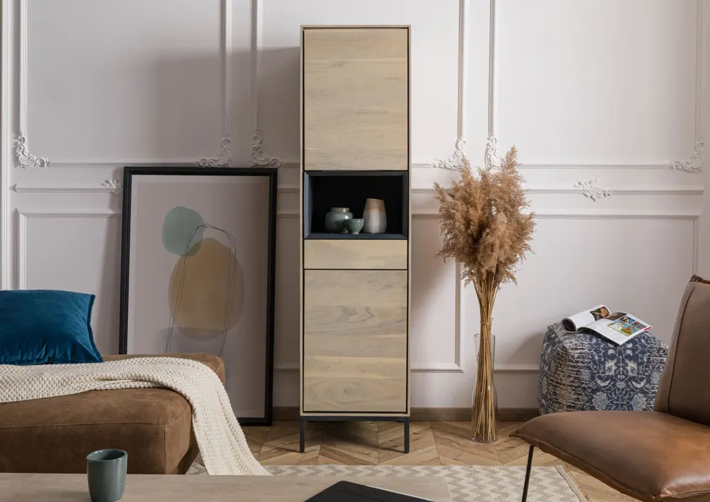 Massivmoebel24 Highboard CHICAGO, Akazie grau-weiß geölt