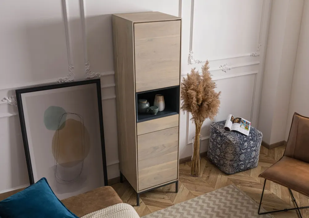 Massivmoebel24 Highboard CHICAGO, Akazie grau-weiß geölt 2