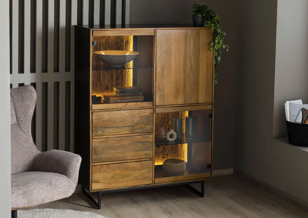 Massivmoebel24 Highboard DAVIS, Mango schwarz/natur 2
