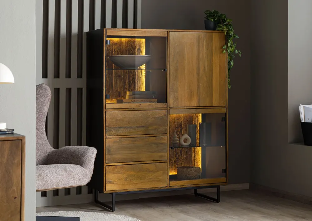 Massivmoebel24 Highboard DAVIS, Mango schwarz/natur 3