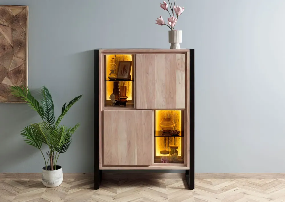Massivmoebel24 Highboard DENVER, Akazie natur lackiert