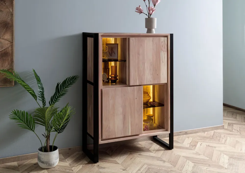 Massivmoebel24 Highboard DENVER, Akazie natur lackiert 3
