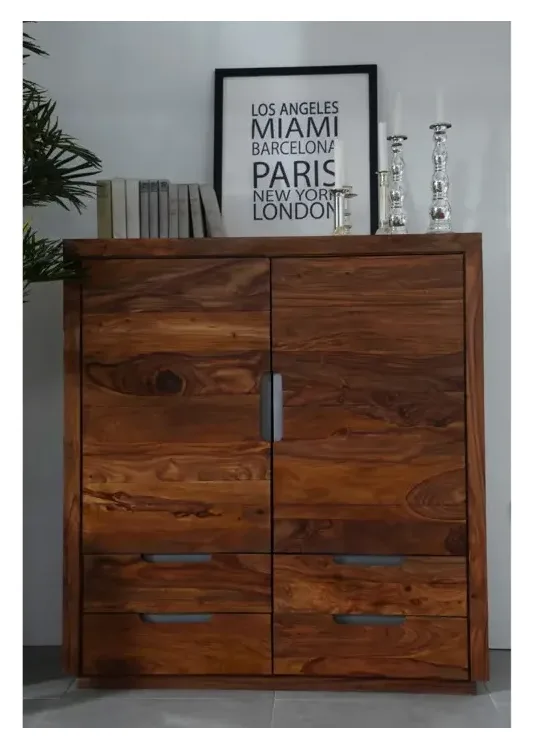 Massivmoebel24 Highboard DUKE, Sheesham walnuss lackiert