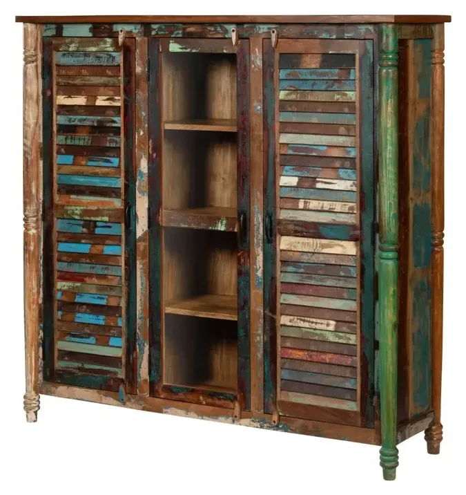 Massivmoebel24 Highboard FABLE, Altholz mehrfarbig lackiert