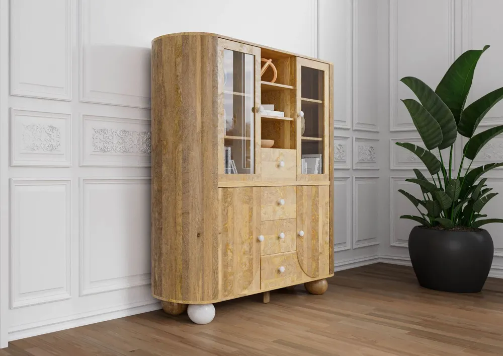 Massivmoebel24 Highboard FLORENZ, Mango natur lackiert 3