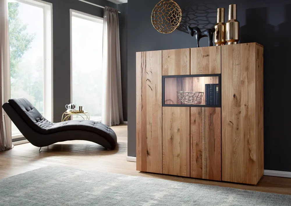 Massivmoebel24 Highboard FRANKFURT, Wild-/Zerreiche geölt