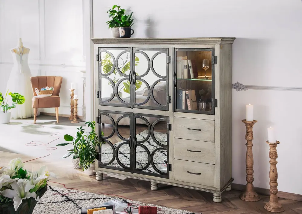 Massivmoebel24 Highboard HERMITAGE, Mango grau lackiert 2