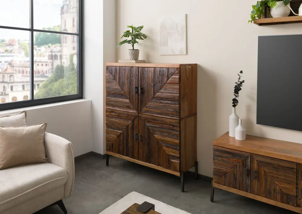 Massivmoebel24 Highboard LYON, Akazie Altholz natur 3