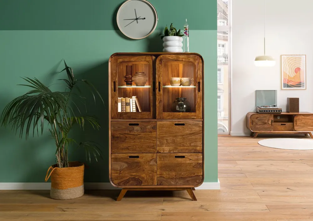 Massivmoebel24 Highboard MAILAND, Sheesham hellbraun
