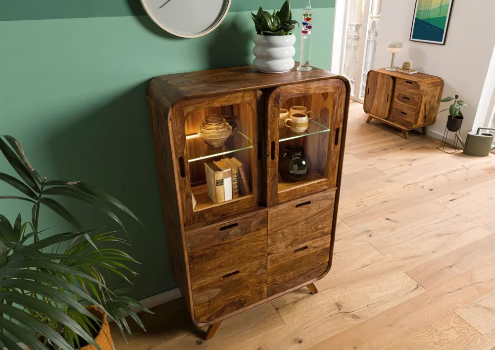 Massivmoebel24 Highboard MAILAND, Sheesham hellbraun 2