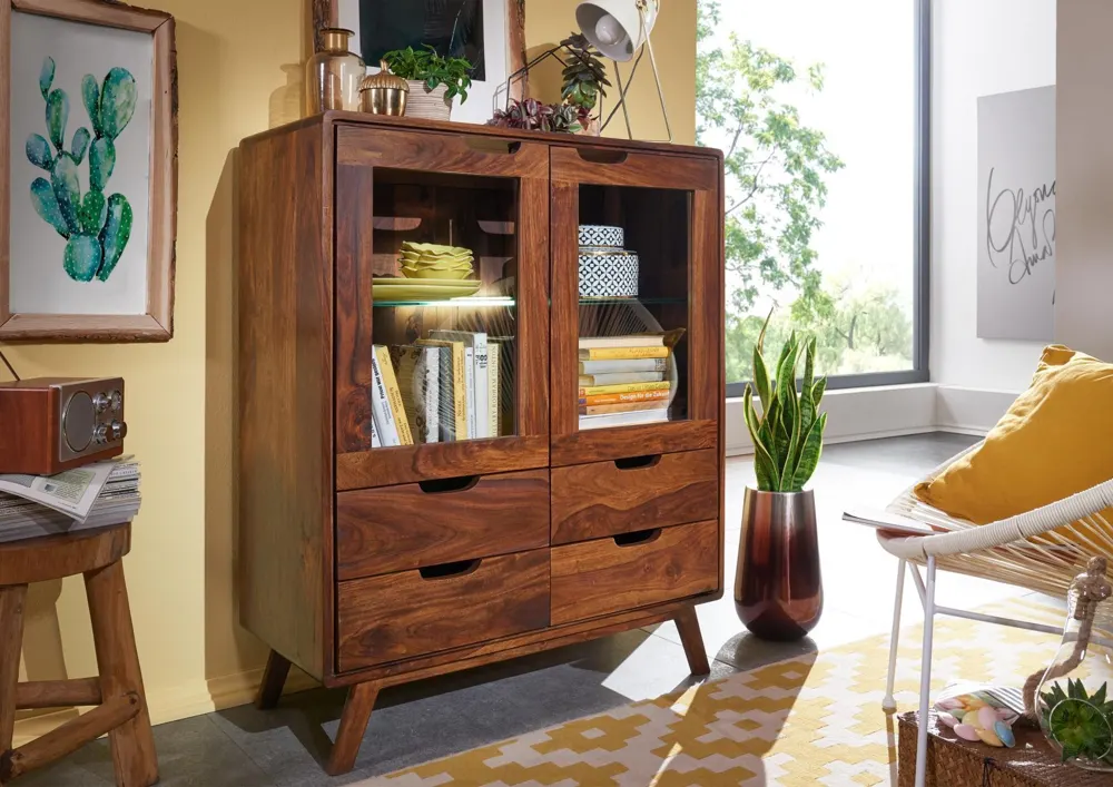 Massivmoebel24 Highboard MALMÖ 2, Sheesham gewachst
