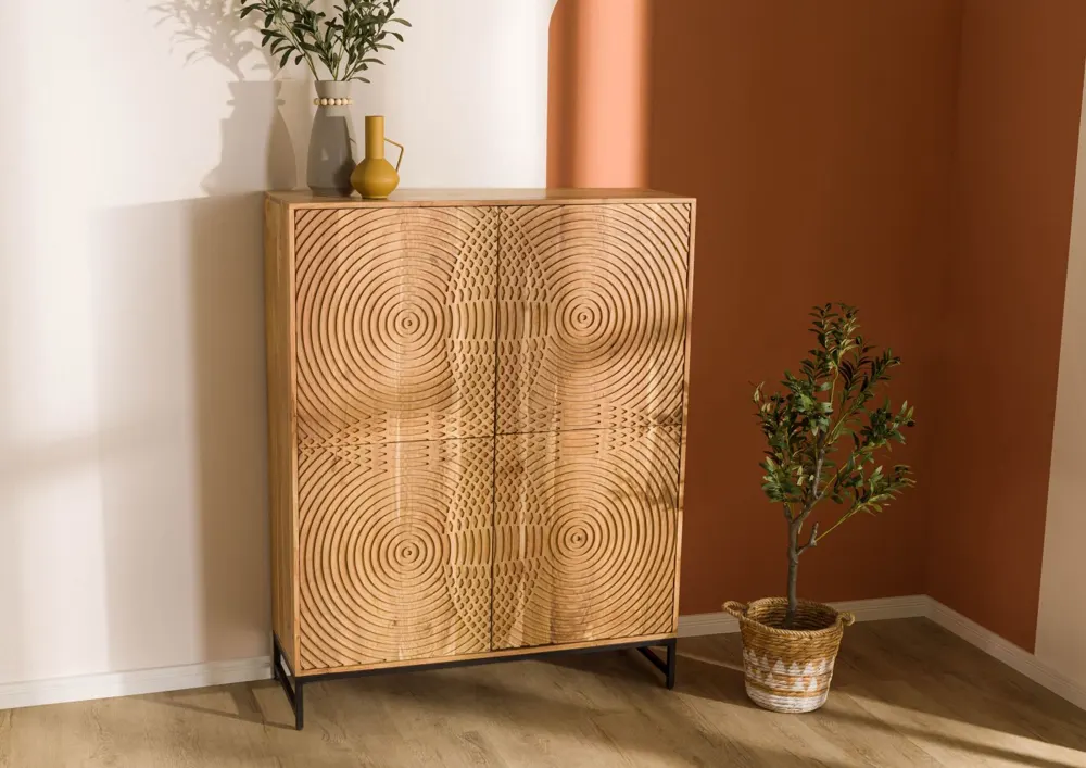 Massivmoebel24 Highboard MARRAKESCH, Akazie natur lackiert 2