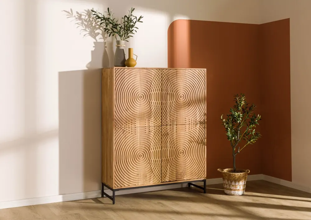 Massivmoebel24 Highboard MARRAKESCH, Akazie natur lackiert 3