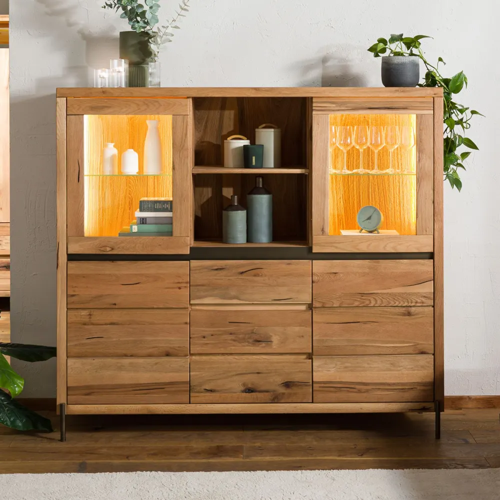 Massivmoebel24 Highboard MONTREUX LUX, Eiche natur geölt