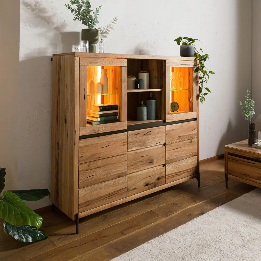 Massivmoebel24 Highboard MONTREUX LUX, Eiche natur geölt 2