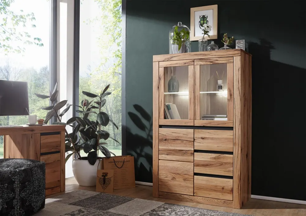 Massivmoebel24 Highboard MONTREUX, Wild-/Zerreiche geölt