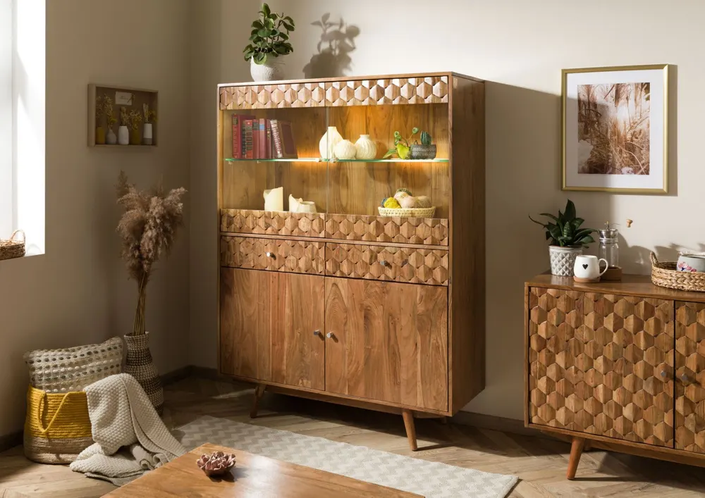 Massivmoebel24 Highboard MOSAYK, Akazie natur lackiert
