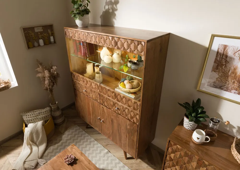 Massivmoebel24 Highboard MOSAYK, Akazie natur lackiert 2
